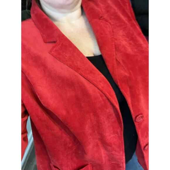 Red Corduroy Blazer Womens Sz 22 Plus Size Jacket Career Wear Trending Holiday - Picture 8 of 14